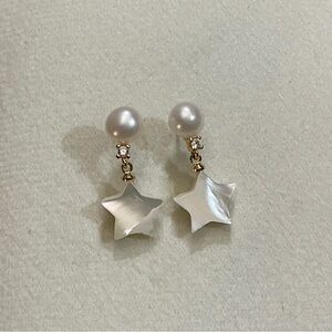 Elegant Moissanite Freshwater Pearl & Star Earrings
